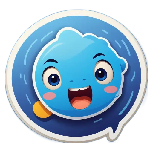 A blue face with a mouth and eyes that are smiling.