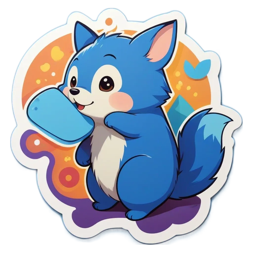 A blue cartoon animal holding a piece of blue plastic.