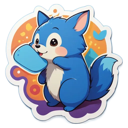 A blue cartoon animal holding a piece of blue plastic.