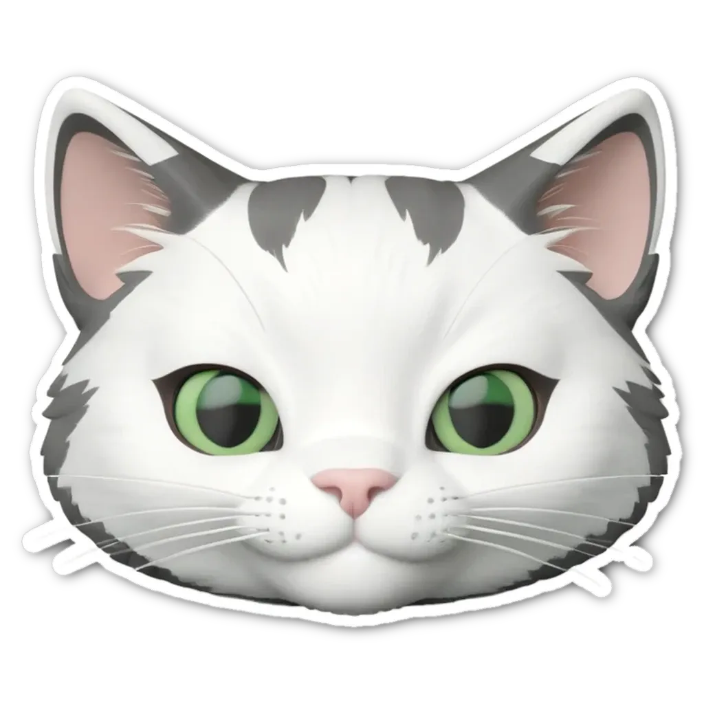 A cat with green eyes and a pink nose is staring at you.