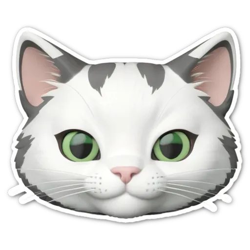 A cat with green eyes and a pink nose is staring at you.