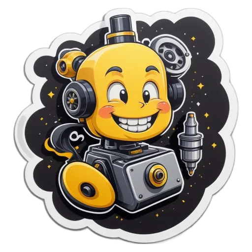 A cartoon yellow robot with a black background and a smiley face.