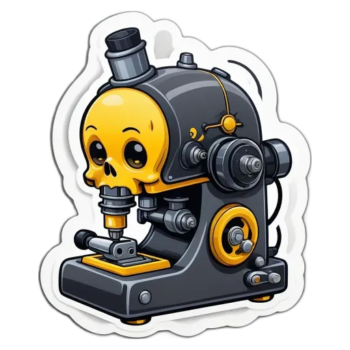 A skull with a magnifying glass attached to it.