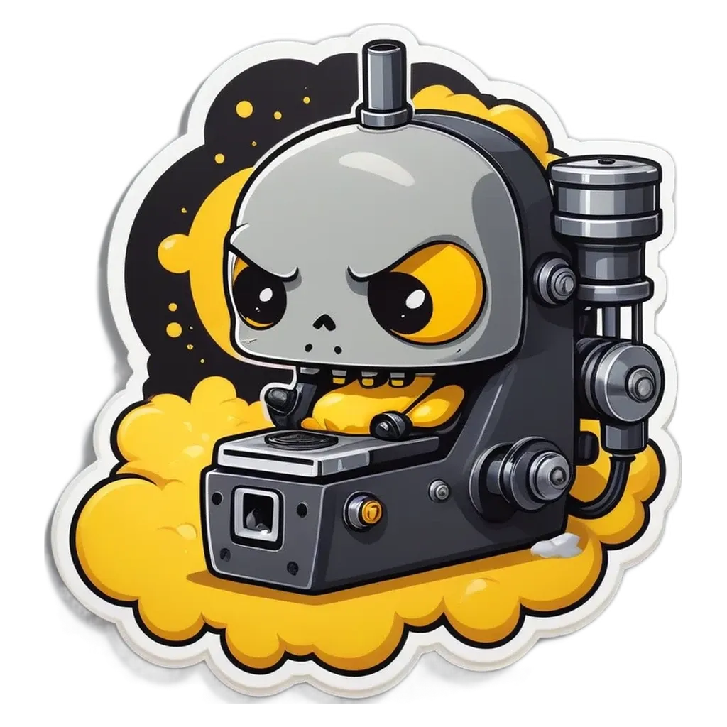 A cartoon depiction of a skeleton working a machine.