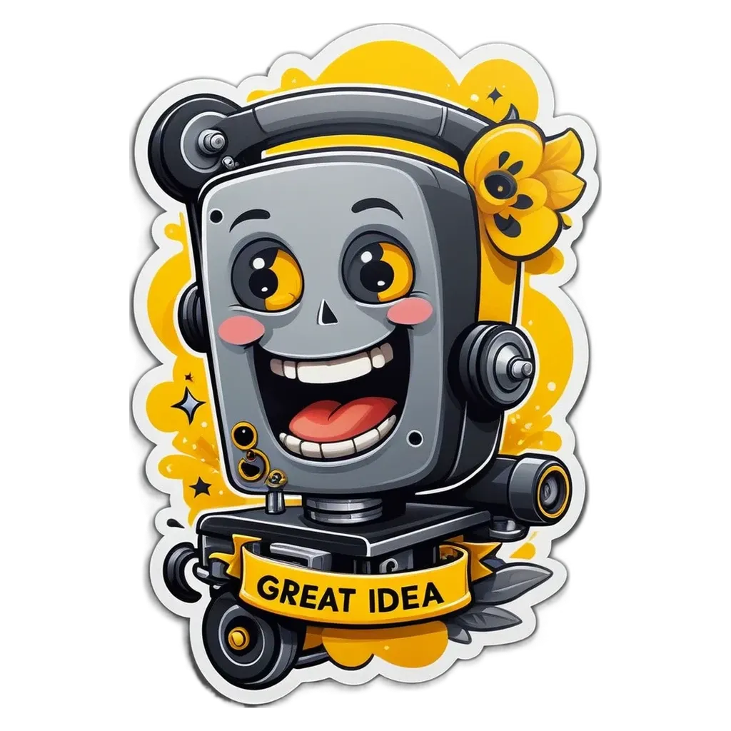 A cartoon robot that has the caption "Great idea!".