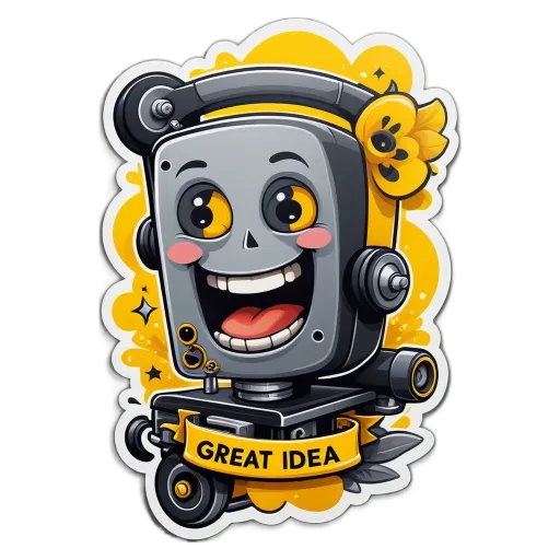 A cartoon robot that has the caption "Great idea!".