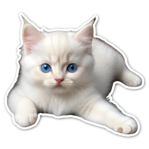 A white kitten with blue eyes lying on a black background.