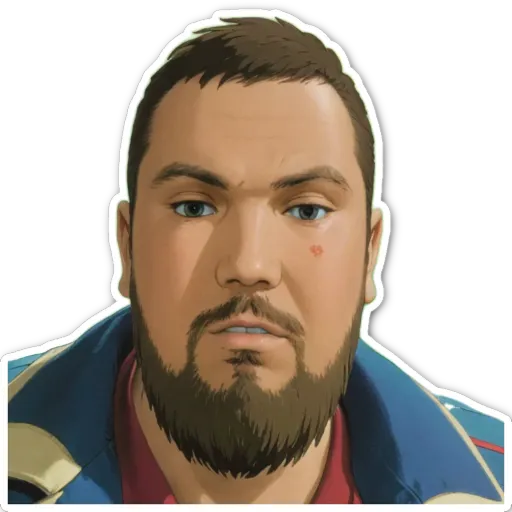A sticker of a man's face having a heart on the left cheek.