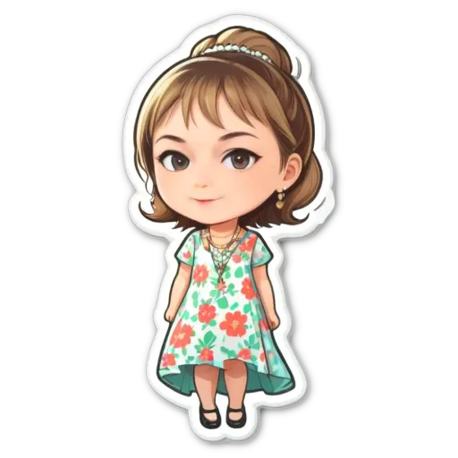A girl with a flower dress is standing up.