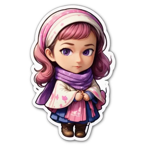 A girl with a purple scarf is standing up.