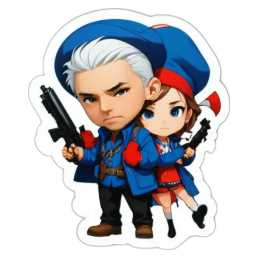 A boy and girl with guns, the boy has a gun in his hand.