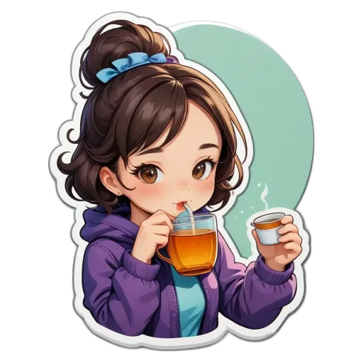 A cartoon girl drinking from a cup.