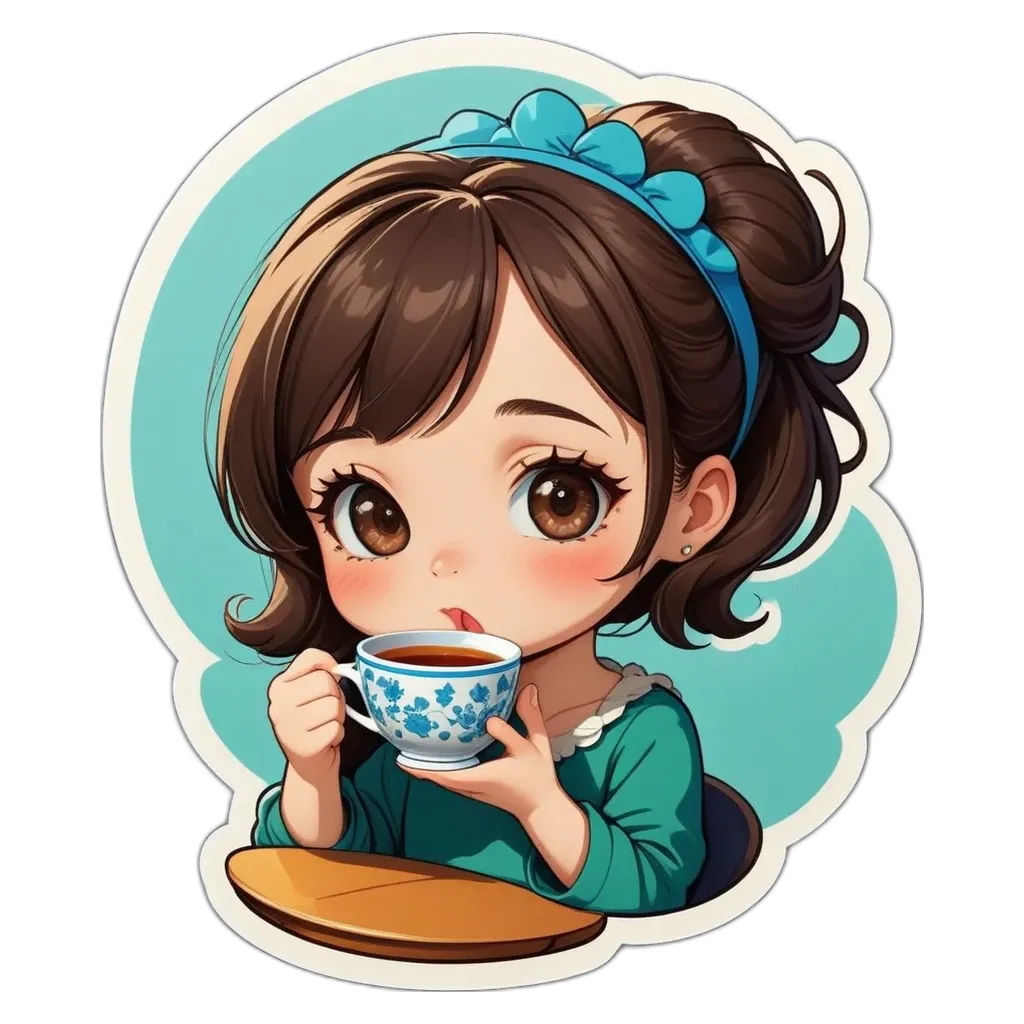 A cartoon drawing of a girl drinking from a cup.