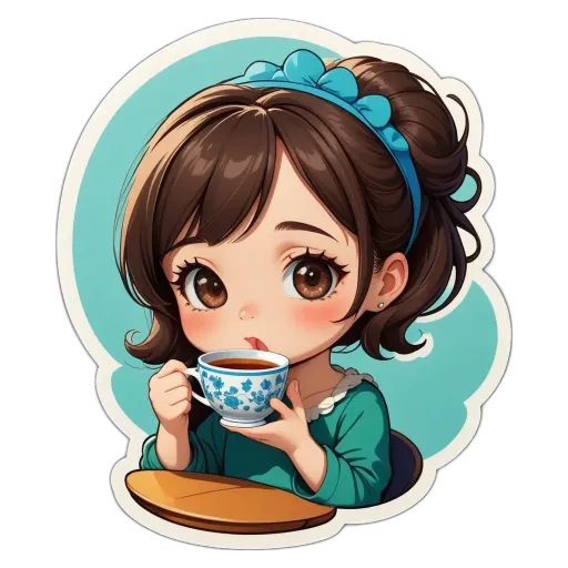 A cartoon drawing of a girl drinking from a cup.