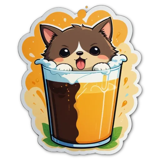 A cartoon beer glass that a cat is sitting in.