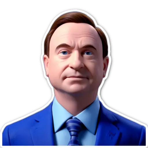 A very detailed and realistic head of blue and white hair with a blue suit and blue tie.