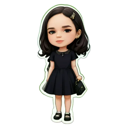 A girl is standing with her hands in her pockets and wearing a black dress.
