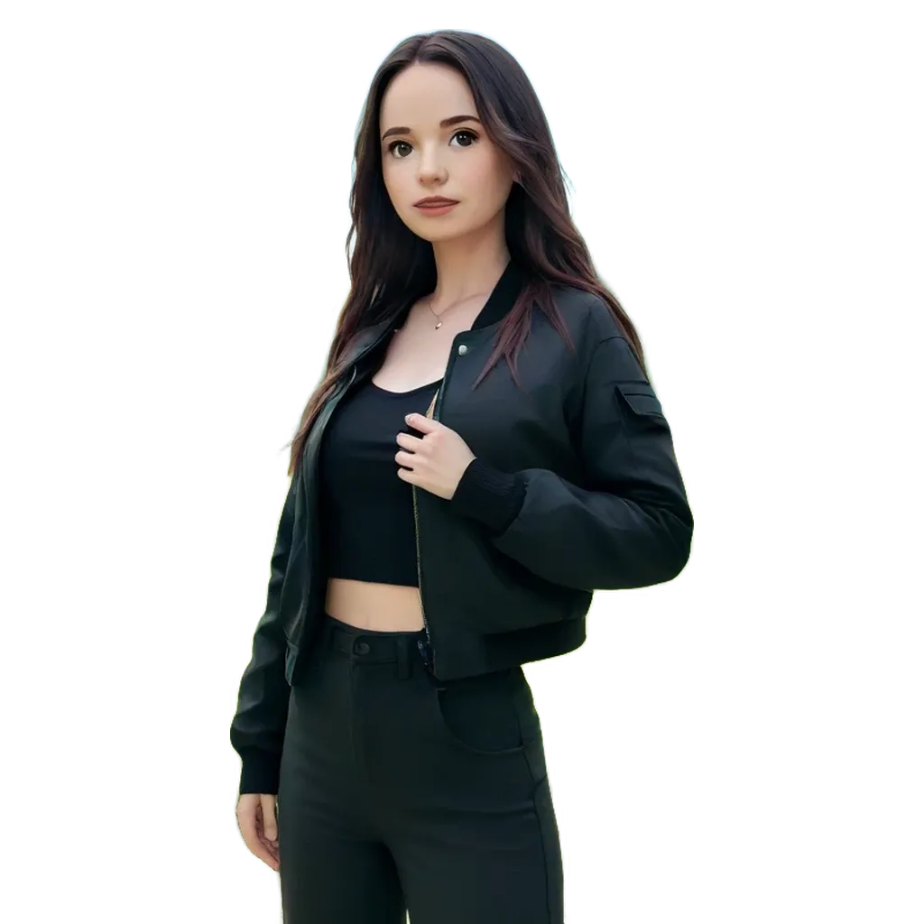 A girl wearing a black jacket and pants.