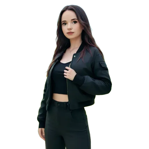 A girl wearing a black jacket and pants.
