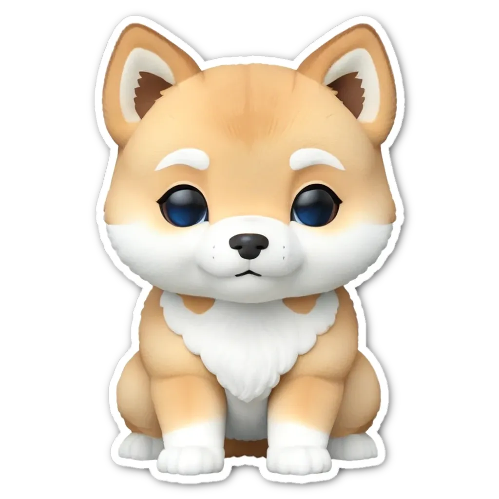 A sticker of a dog with blue eyes is on a black background.