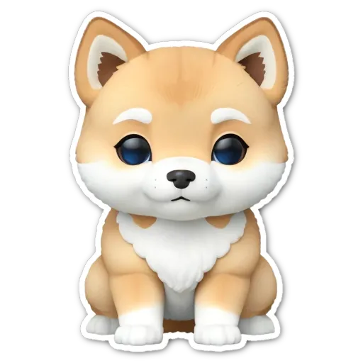 A sticker of a dog with blue eyes is on a black background.