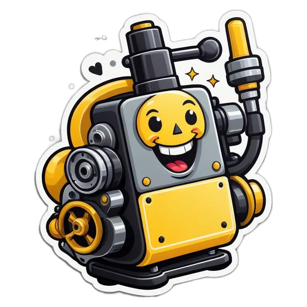A cartoon depiction of a happy machine with a thumbs up.