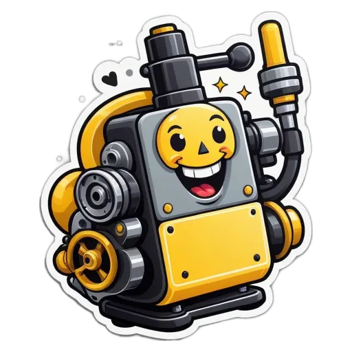 A cartoon depiction of a happy machine with a thumbs up.