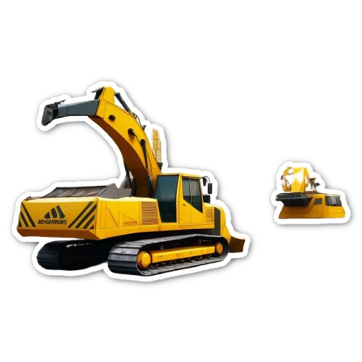 A yellow construction vehicle is next to a yellow construction vehicle sticker.