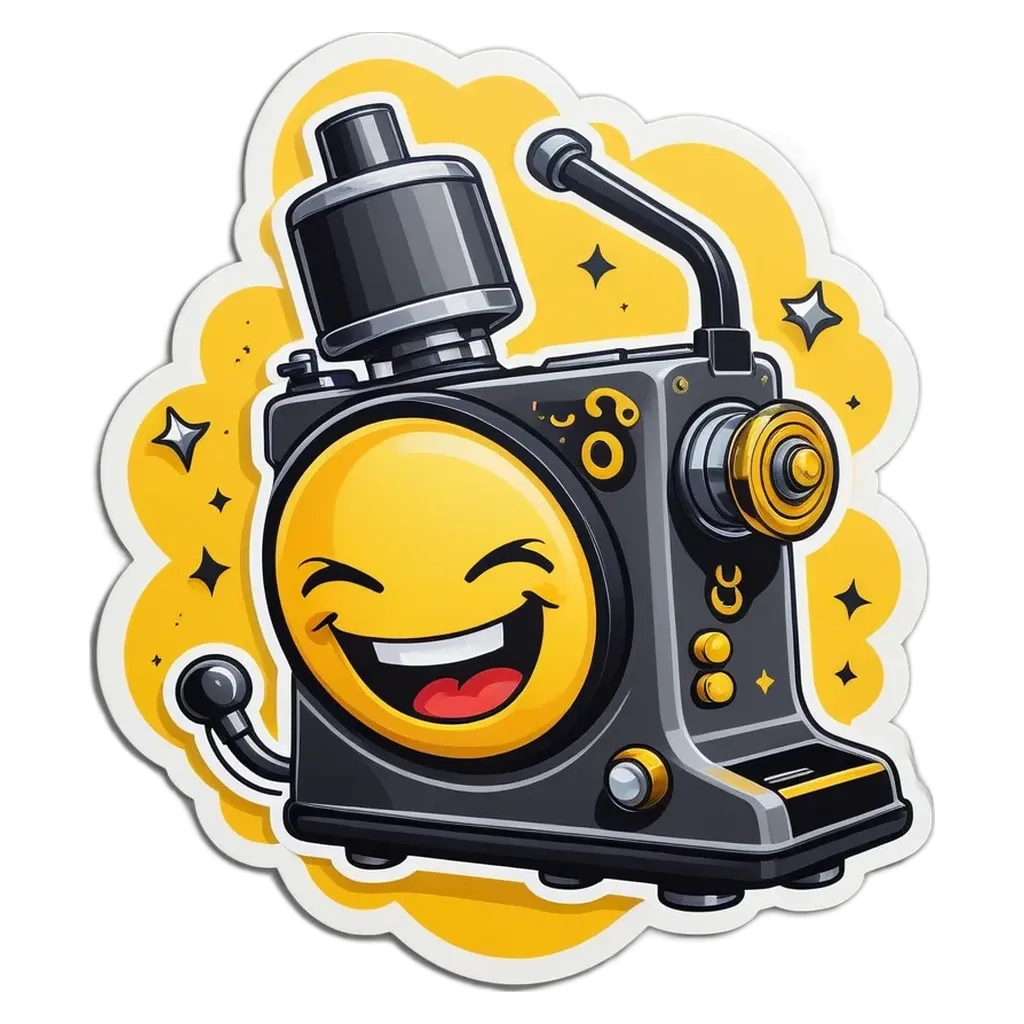A cartoon face is on a black box with the words "smiley" written on it.