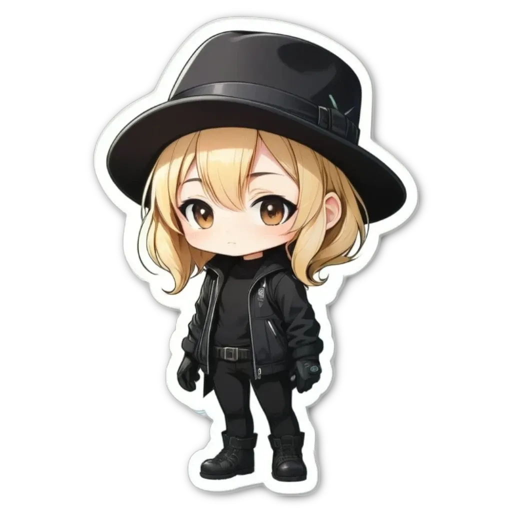 A girl is standing with the back to the camera and wearing a black hat.