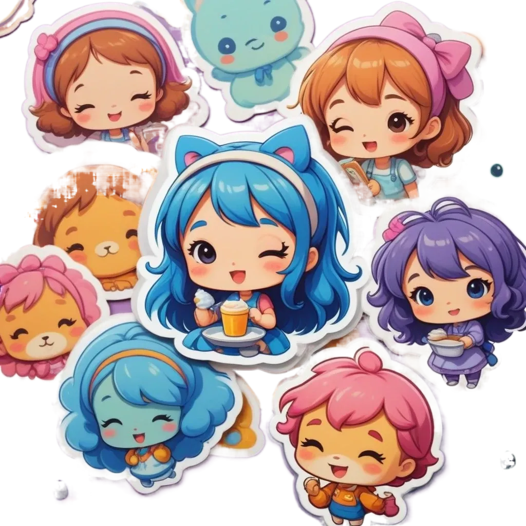 A collection of stickers of girls and animals.