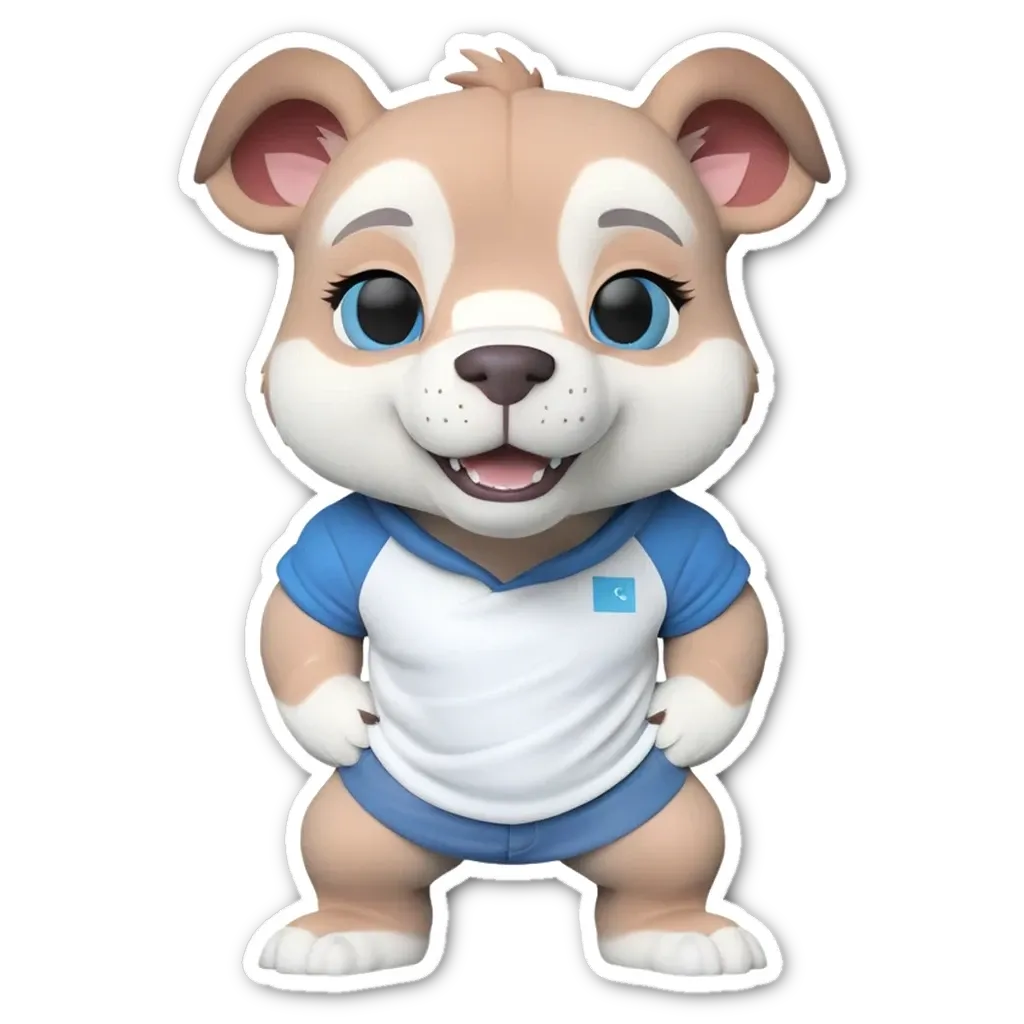 A sticker of a dog that is blue and white.