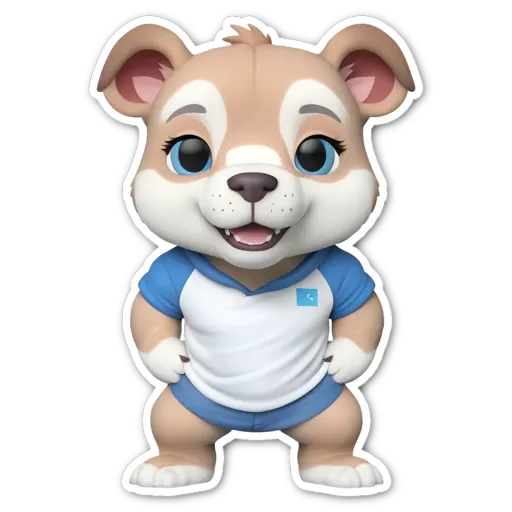 A sticker of a dog that is blue and white.
