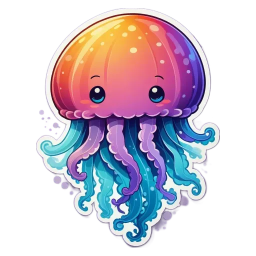 A colorful character that is a jellyfish with blue and purple tentacles.