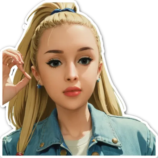 A cartoon drawing of a blonde female wearing a jean jacket and a blue top.