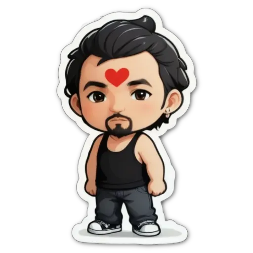 A boy that has a heart on his head is standing.