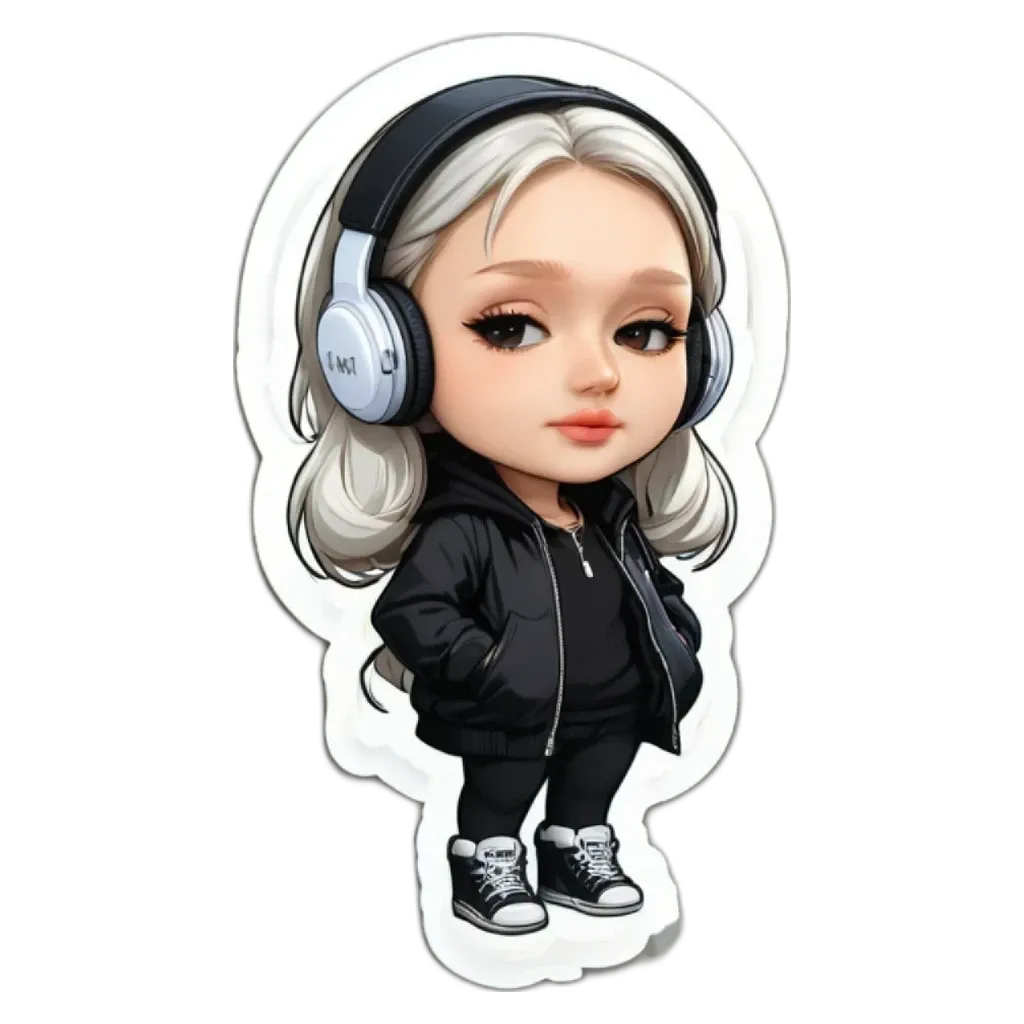 A girl with headphones on her head and a black jacket.