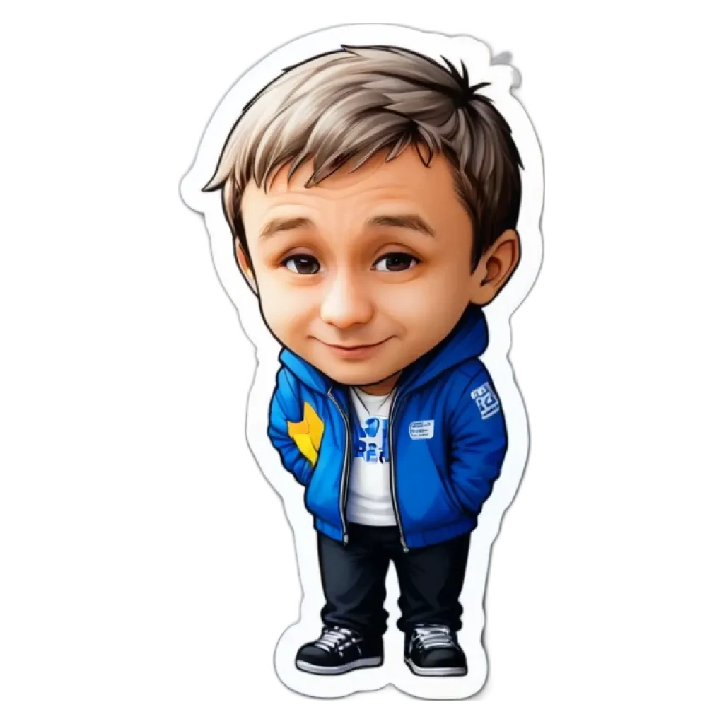 A blue character figure wearing a blue jacket and standing with his hands in his pockets.
