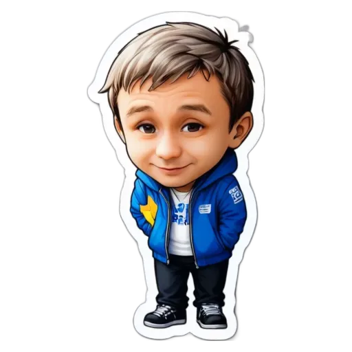 A blue character figure wearing a blue jacket and standing with his hands in his pockets.
