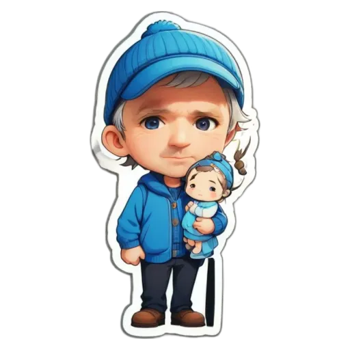 A boy with a baby doll holding the doll.