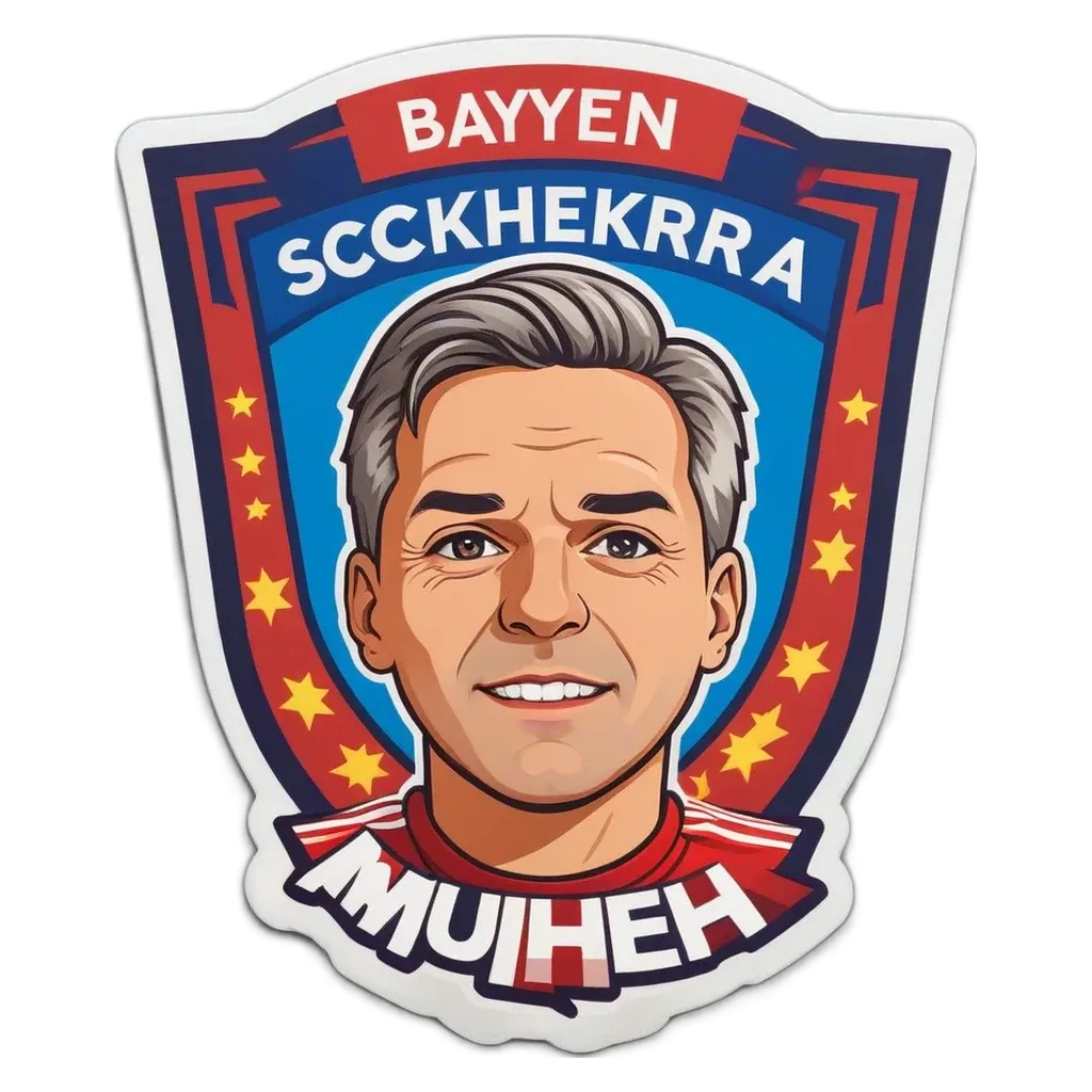 A man's face is drawn on a shield with the name Bayen.