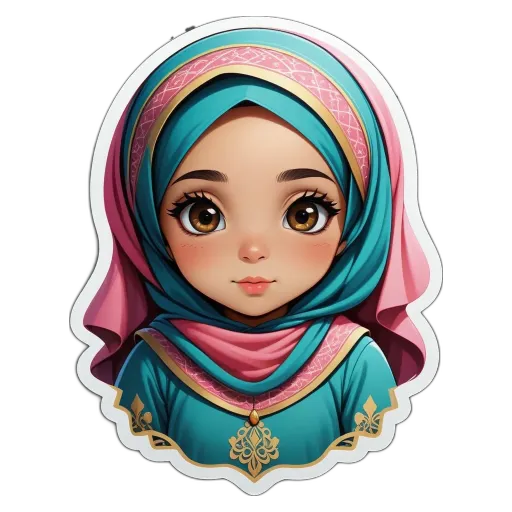 A sticker of a girl wearing a head scarf and blue clothing.