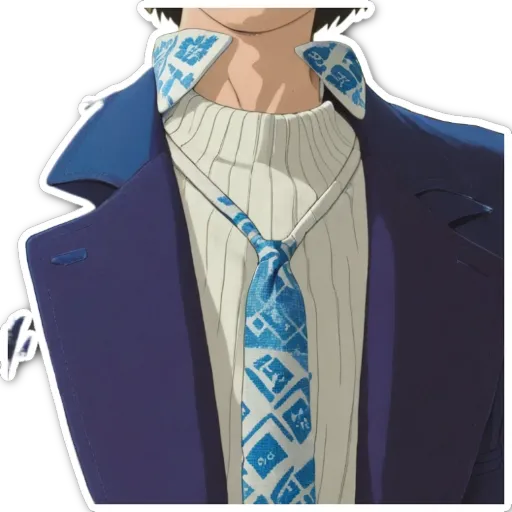A person wearing a blue jacket and tie.