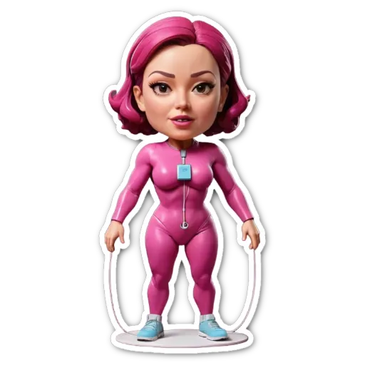 A small girl who loves to exercise and has pink hair.