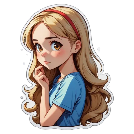 A girl with long hair and a blue t-shirt.