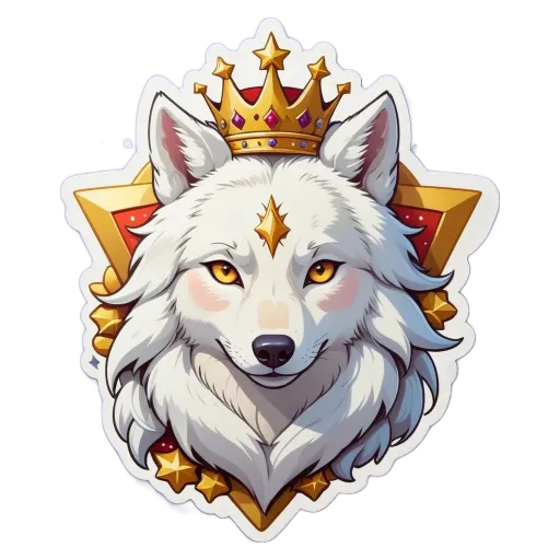 A cartoon picture of a wolf with a crown on its head.