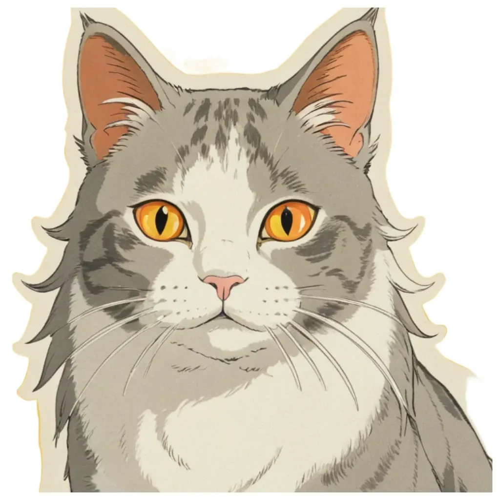 A gray and white cat with yellow eyes is looking directly at the camera.