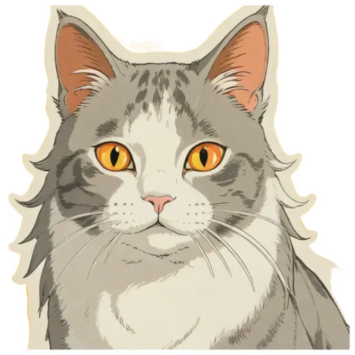 A gray and white cat with yellow eyes is looking directly at the camera.