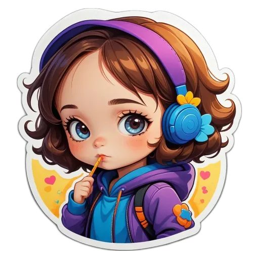 A girl with headphones on a black background.