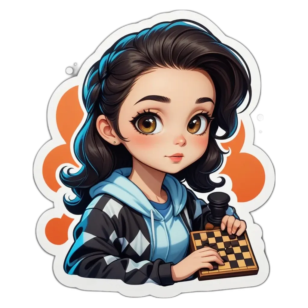 A girl wearing a hoodie is holding a checker board.